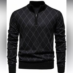 Men's Lightweight Half-Zip Knitted Sweater, Long Sleeve Pullover Size Medium